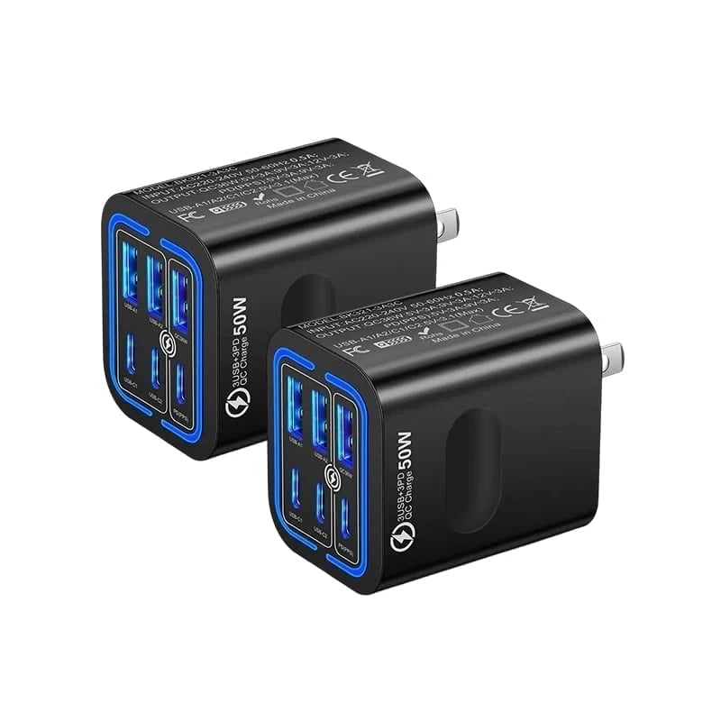 50W Multi-Port USB Fast Charger - Black * 2