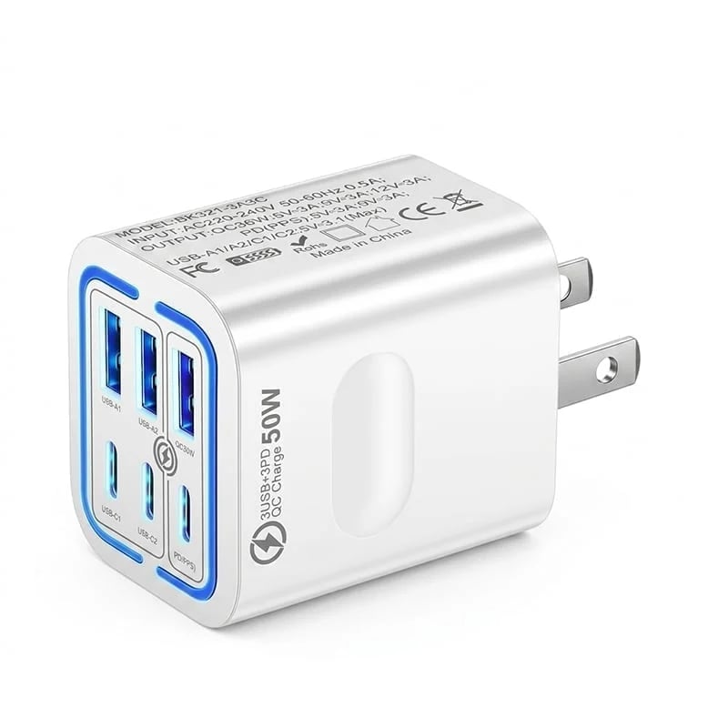 50W Multi-Port USB Fast Charger - White