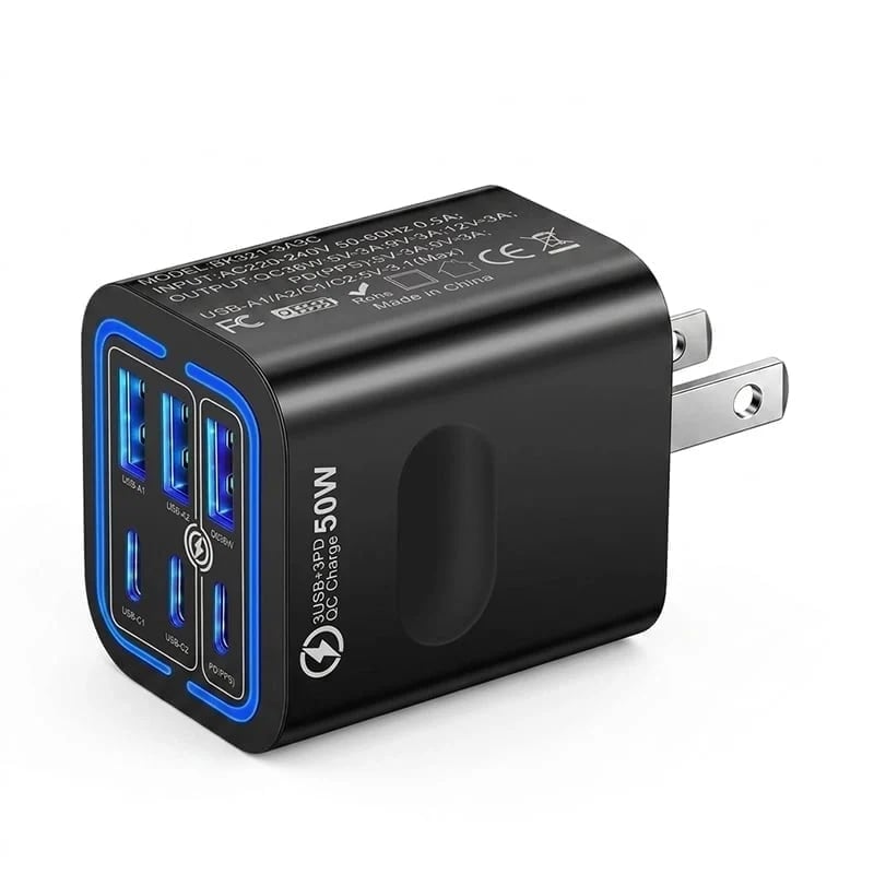 50W Multi-Port USB Fast Charger - Black