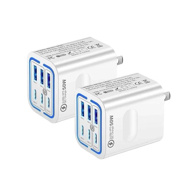 50W Multi-Port USB Fast Charger - White * 2