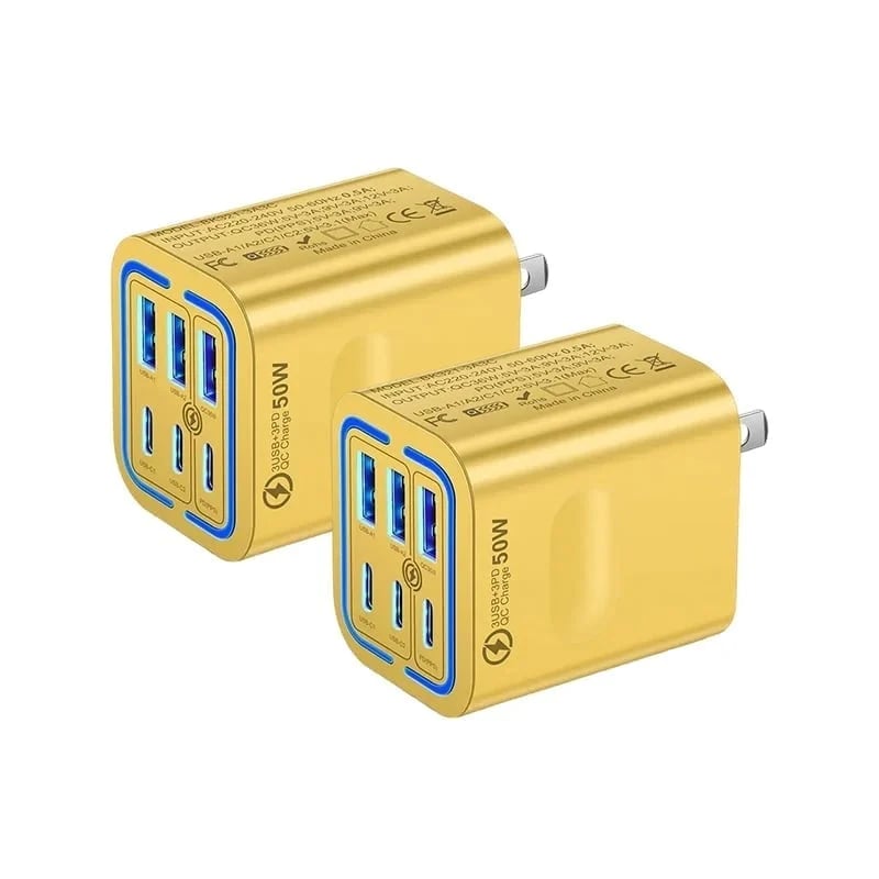 50W Multi-Port USB Fast Charger - Yellow * 2